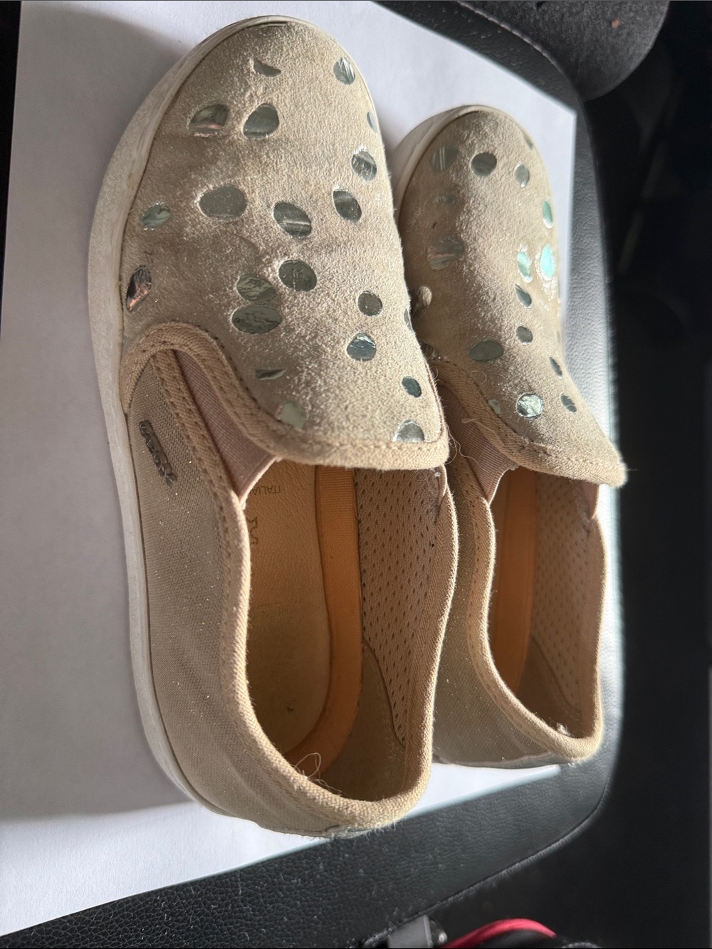 Geox girls Slip-On Sneakers with Metallic polka dots- pink-Beige